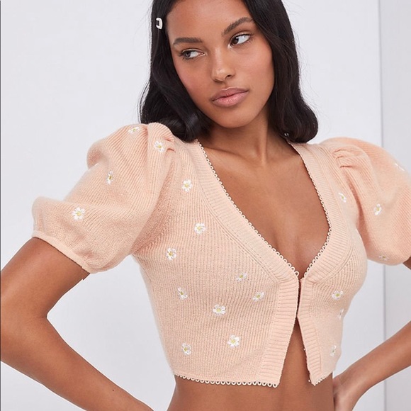 FOR LOVE & LEMONS Embroidered Buds Cardigan XXS - Picture 2 of 4